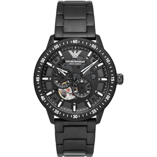 Emporio Armani Meccanico Black Stainless Steel Skeleton Dial Automatic Watch - AR60054