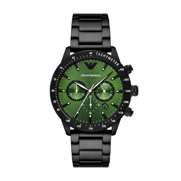 Emporio Armani - Mario Black Stainless Steel Green Dial Chronograph Quartz Watch AR11472