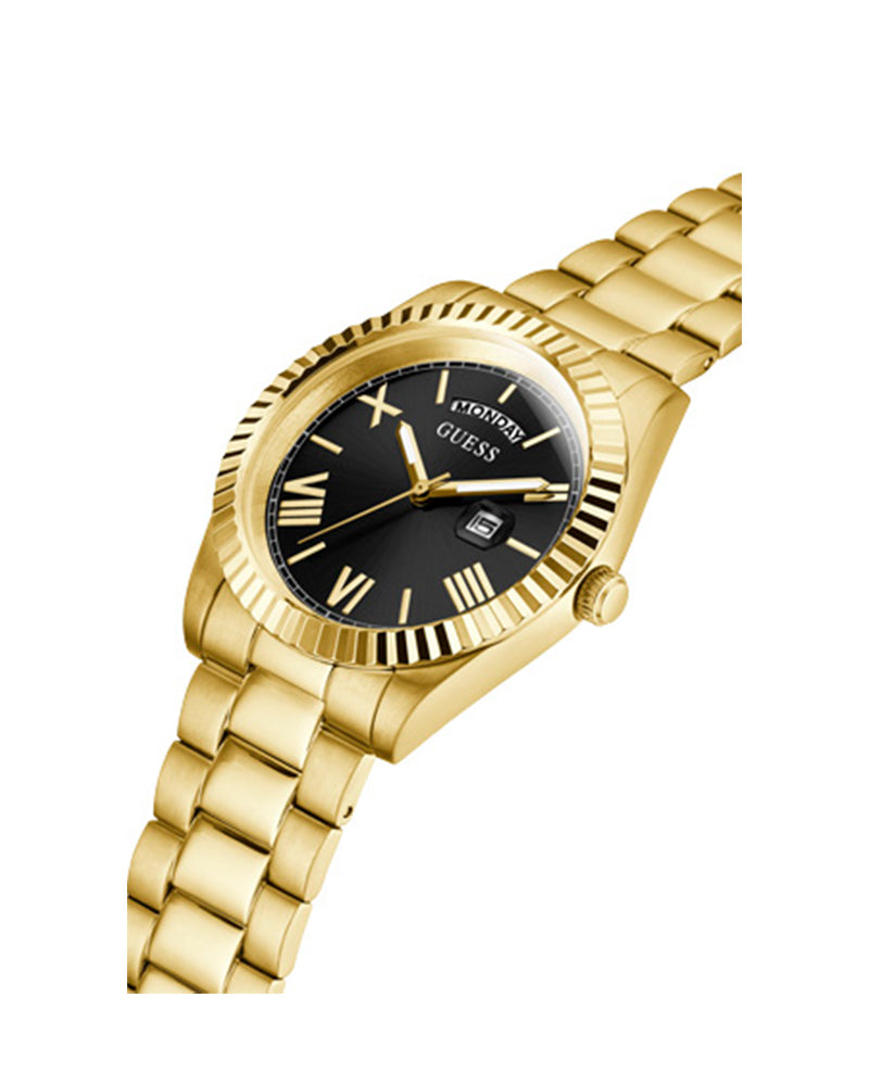 Guess Connoisseur Gold Stainless Steel Black Dial Quartz Watch - GW0265G3