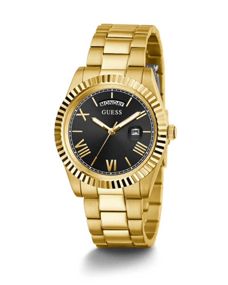 Guess Connoisseur Gold Stainless Steel Black Dial Quartz Watch - GW0265G3