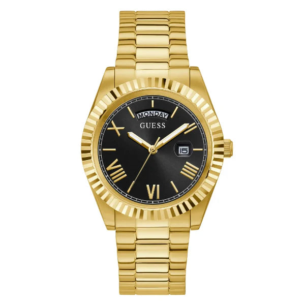Guess Connoisseur Gold Stainless Steel Black Dial Quartz Watch - GW0265G3