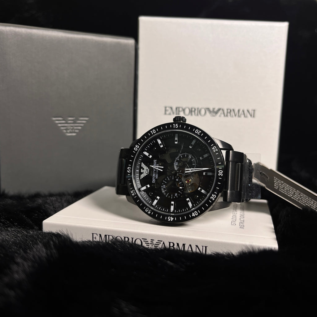 Emporio Armani Meccanico Black Stainless Steel Skeleton Dial Automatic Watch - AR60054