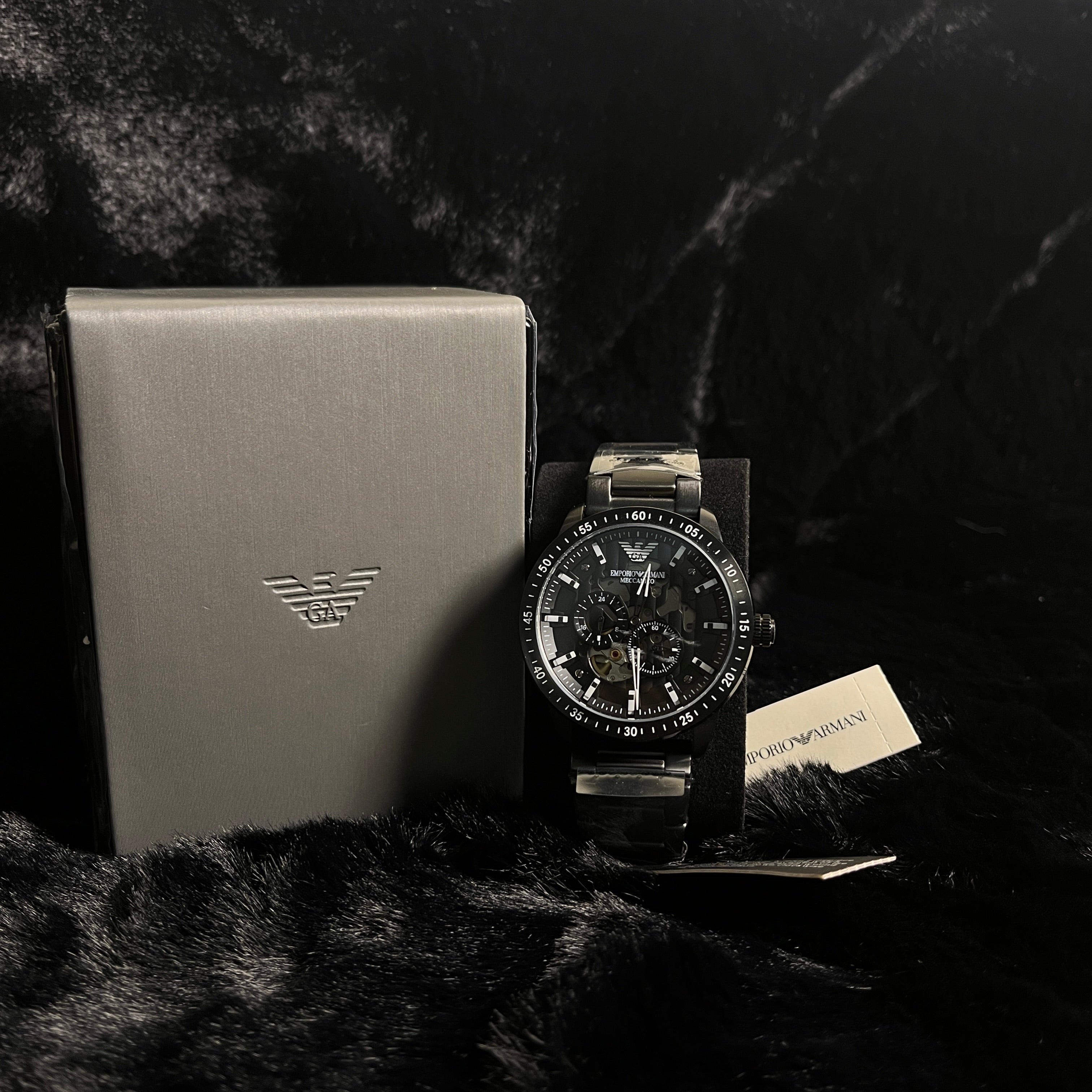 Emporio Armani Meccanico Black Stainless Steel Skeleton Dial Automatic Watch - AR60054