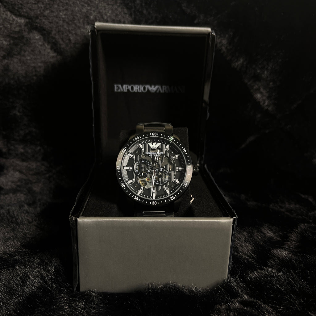 Emporio Armani Meccanico Black Stainless Steel Skeleton Dial Automatic Watch - AR60054