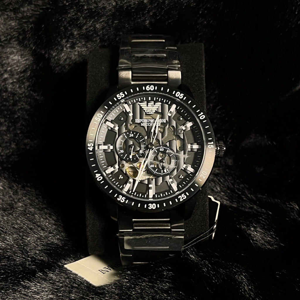 Emporio Armani Meccanico Black Stainless Steel Skeleton Dial Automatic Watch - AR60054