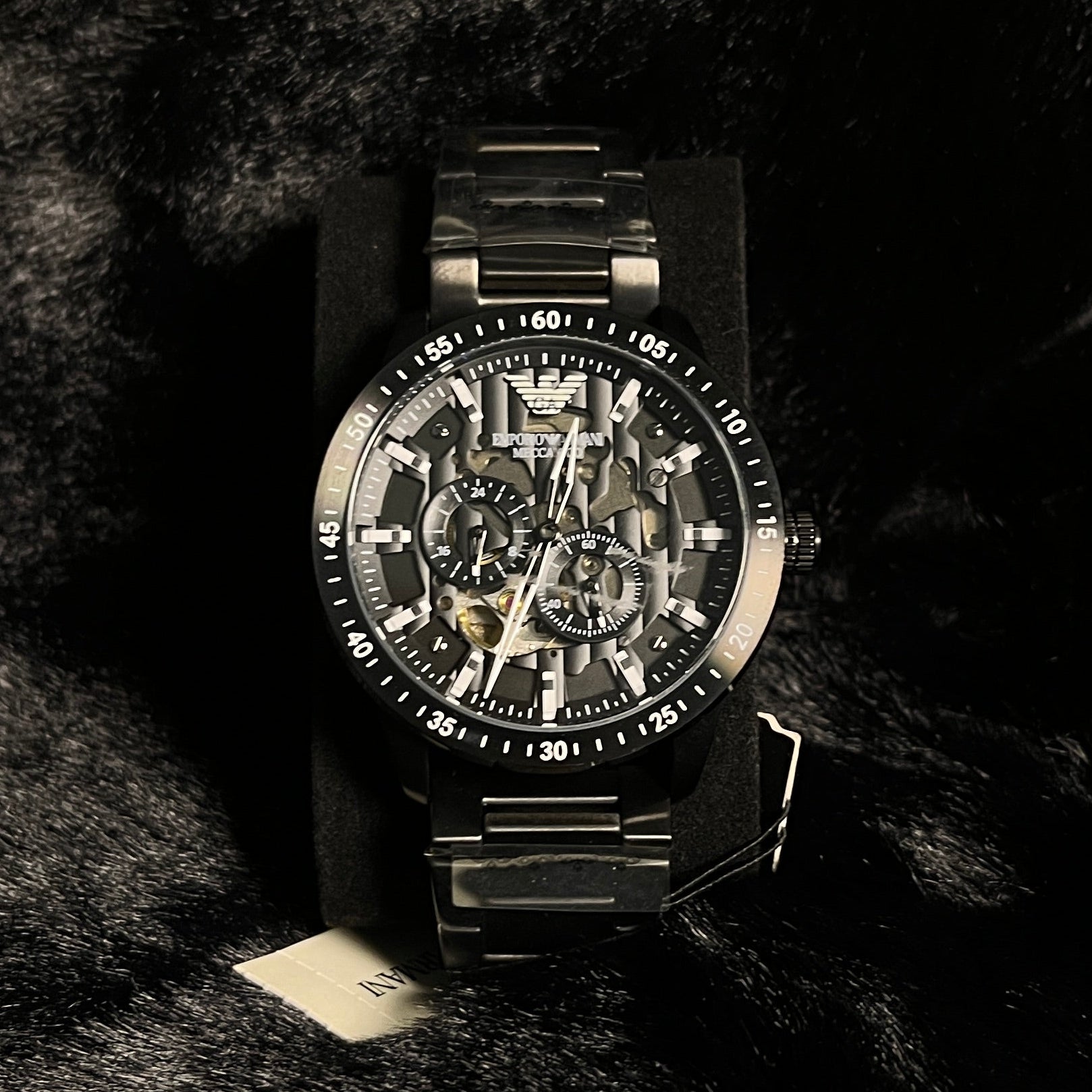 Emporio Armani Meccanico Black Stainless Steel Skeleton Dial Automatic Watch - AR60054