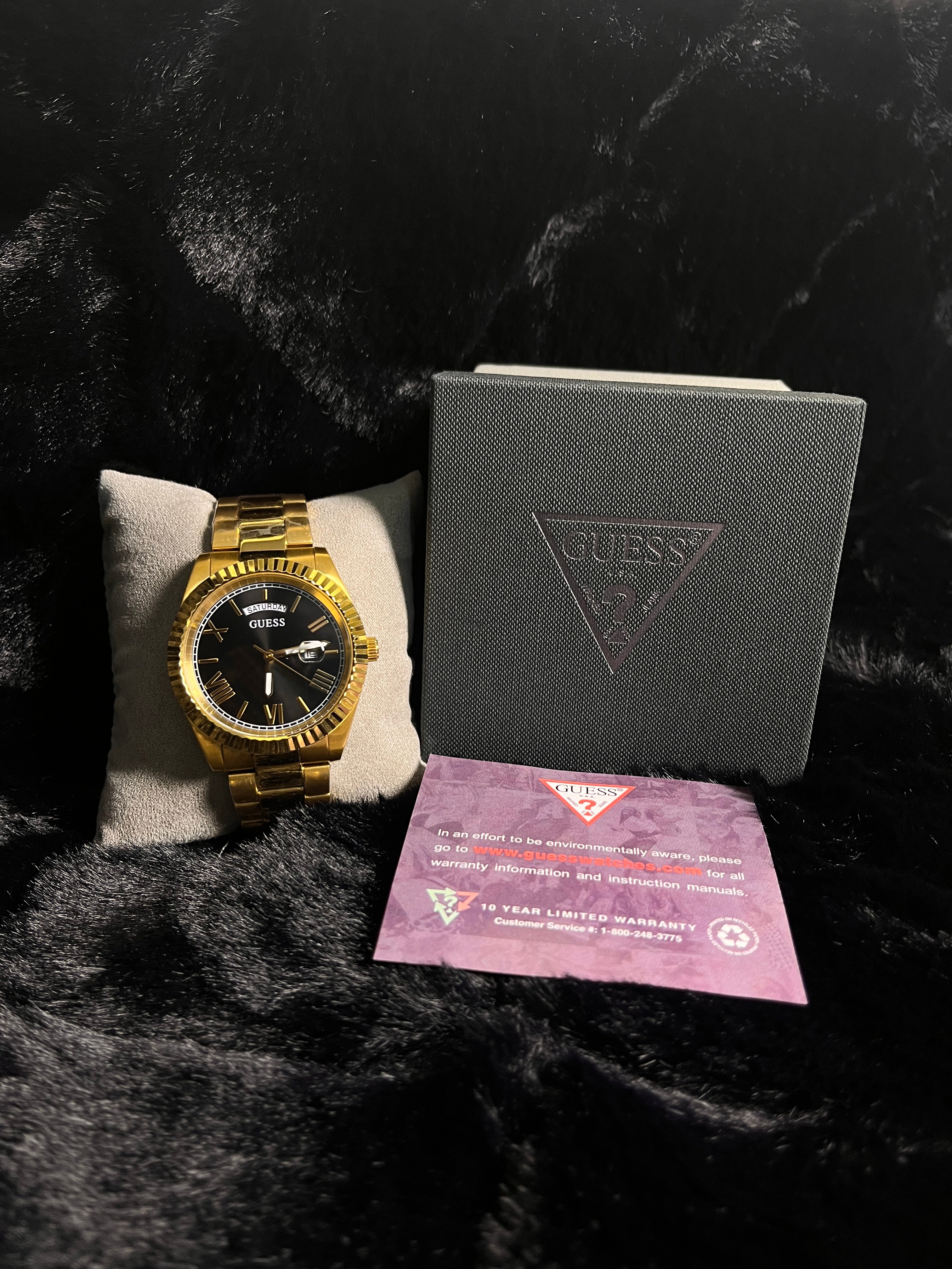 Guess Connoisseur Gold Stainless Steel Black Dial Quartz Watch - GW0265G3