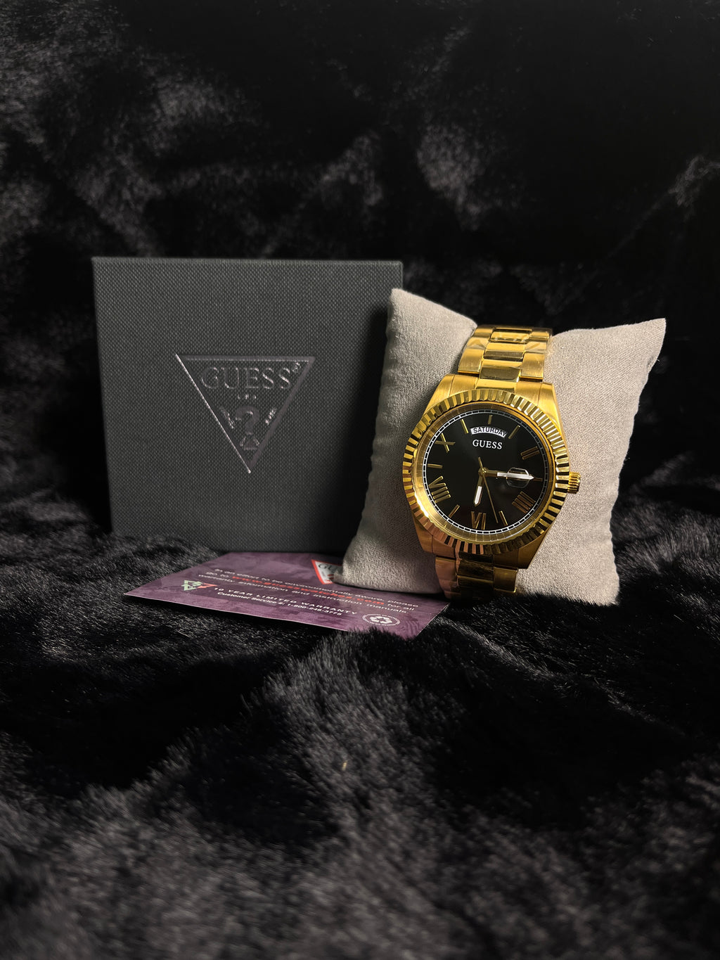 Guess Connoisseur Gold Stainless Steel Black Dial Quartz Watch - GW0265G3