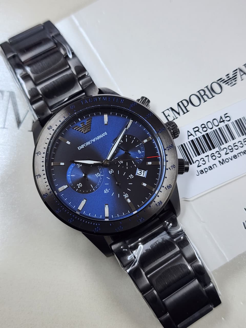 Emporio Armani - Mario Grey Stainless Steel Blue Dial Chronograph Quartz Watch - AR80045