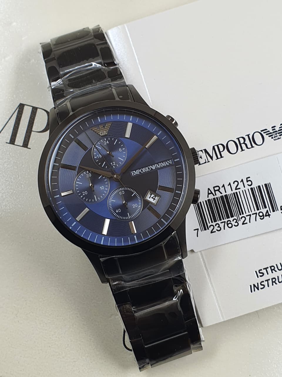 Emporio Armani - Renato Grey Stainless Steel Blue Dial Chronograph Quartz Watch AR11215