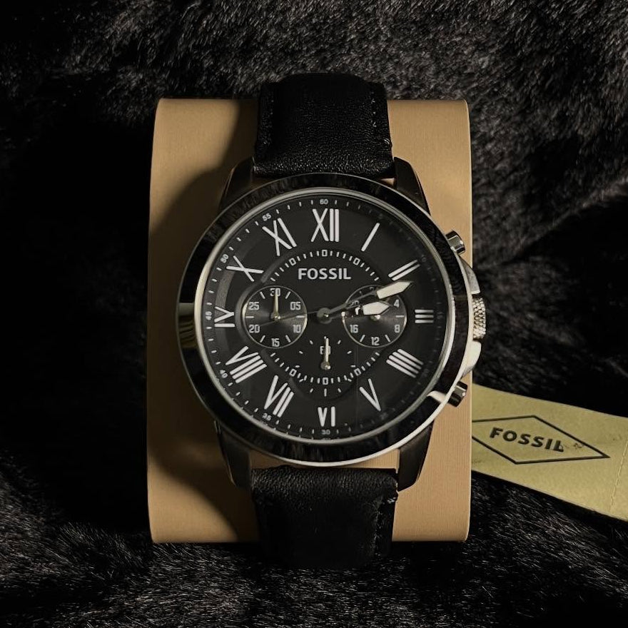 Fossil Grant Chronograph Black Leather Mens Watch -  FS4812
