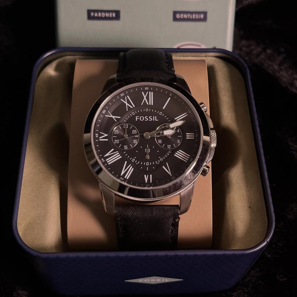 Fossil Grant Chronograph Black Leather Mens Watch -  FS4812