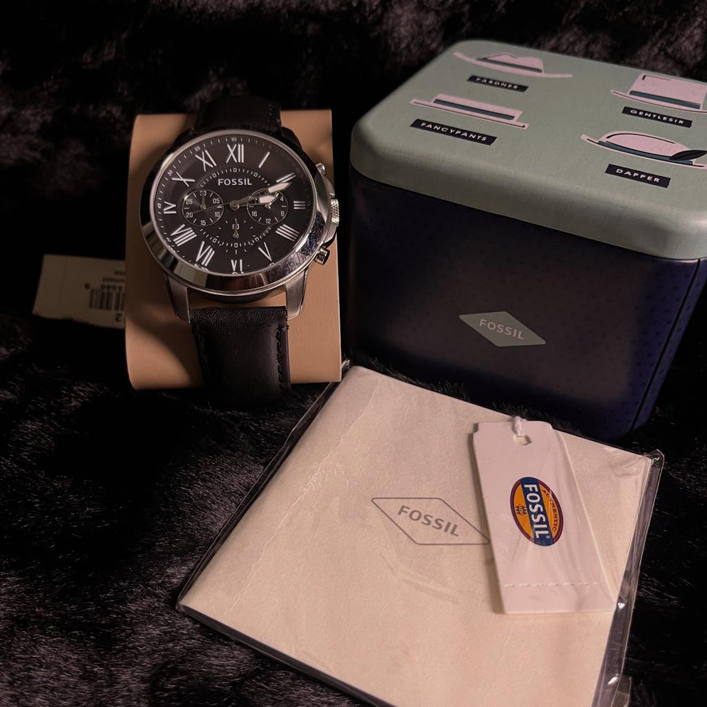 Fossil Grant Chronograph Black Leather Mens Watch -  FS4812