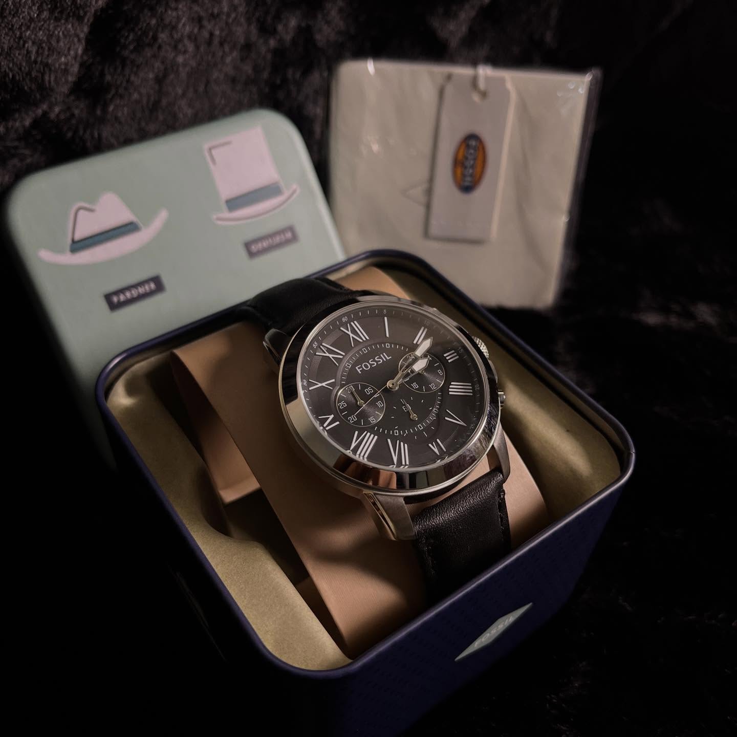 Fossil Grant Chronograph Black Leather Mens Watch -  FS4812