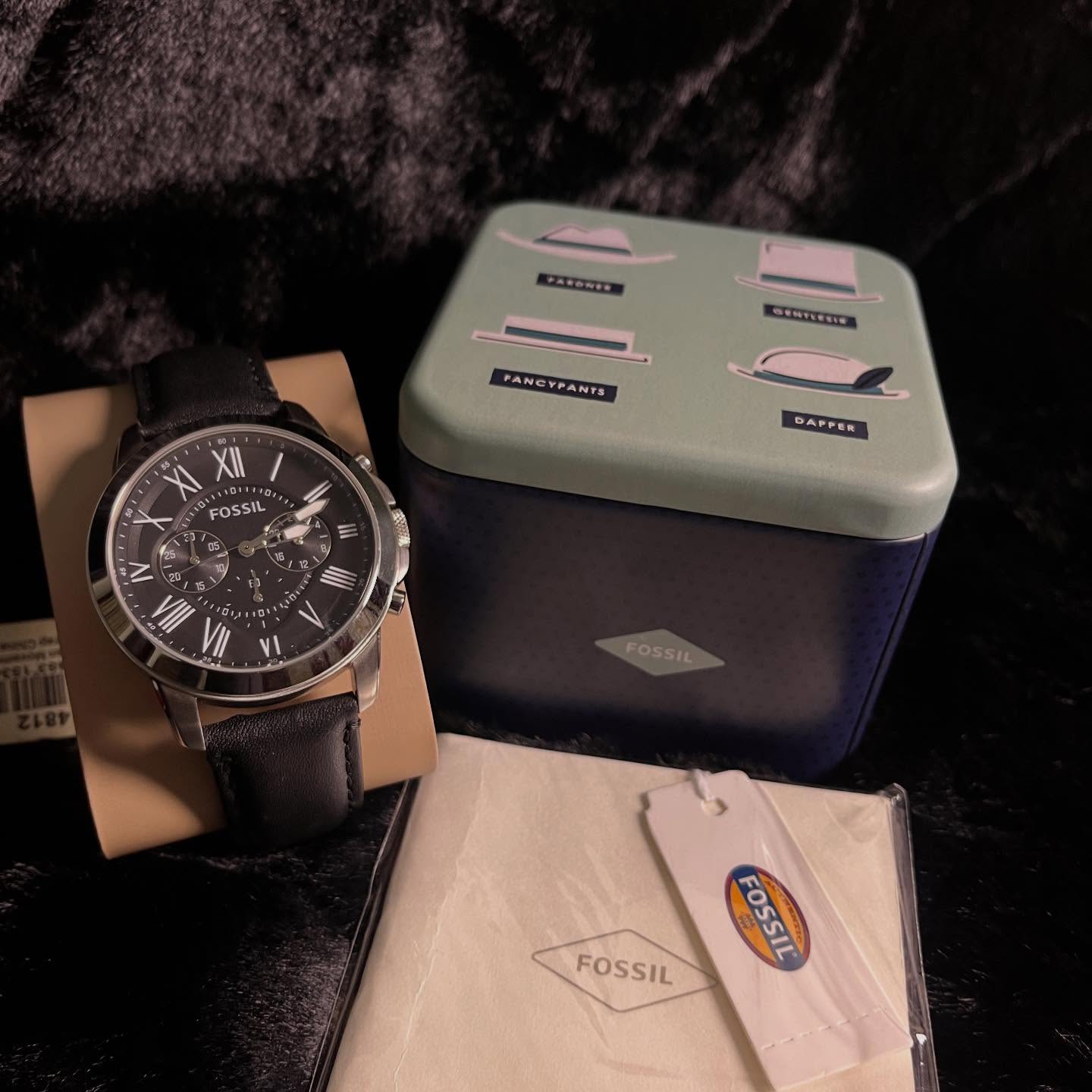 Fossil Grant Chronograph Black Leather Mens Watch -  FS4812